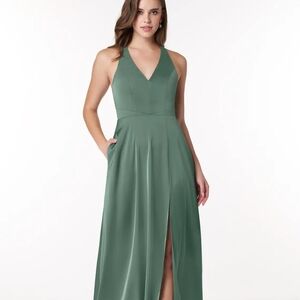 Azazie Green V-Neck Maxi Dress